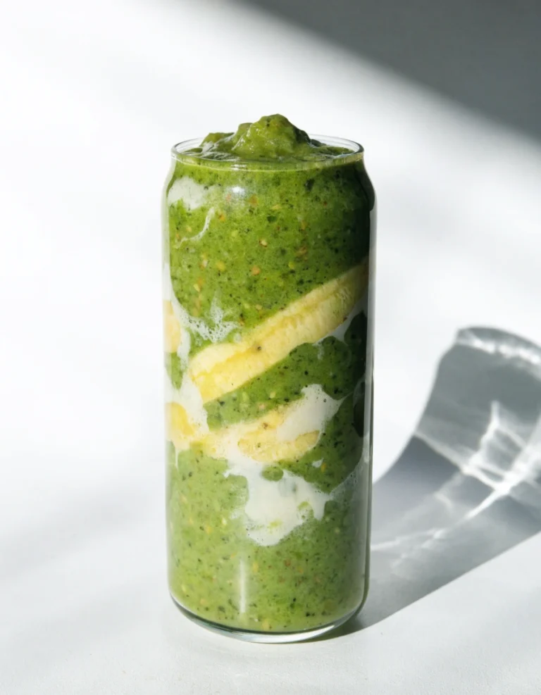 Healthy Popeye Green Smoothie made with spinach, banana, apple, grapes, pineapple, and yogurt